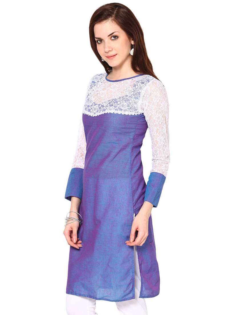 net yoke straight kurta - 16518558 - Standard Image - 1