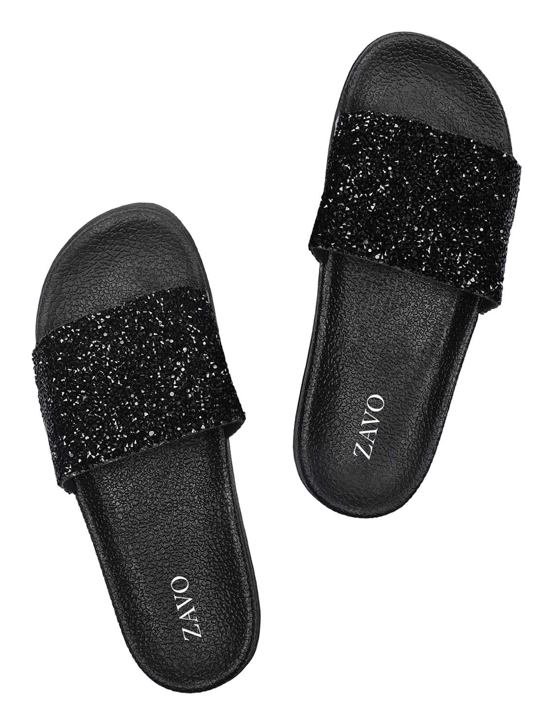 black slip on sandals