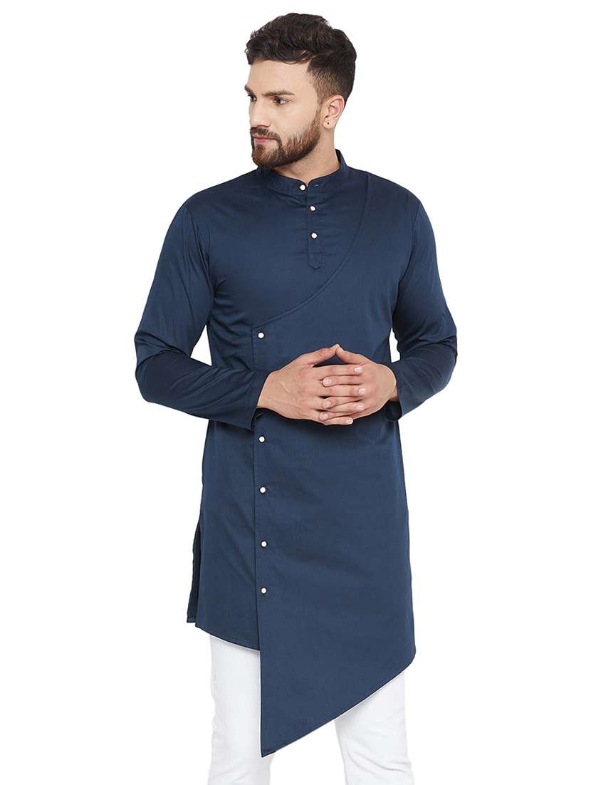 navy blue solid asymmetric kurta