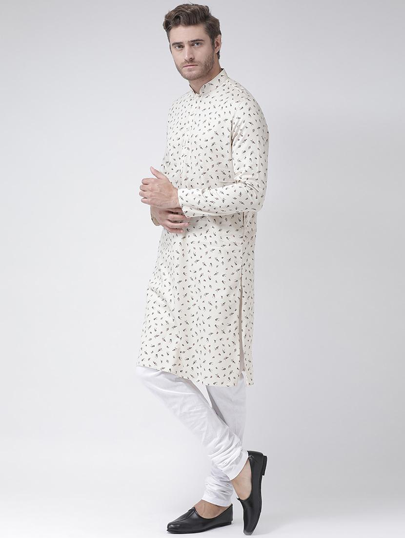 cream linen printed kurta pyjama set - 16520724 -  Standard Image - 1