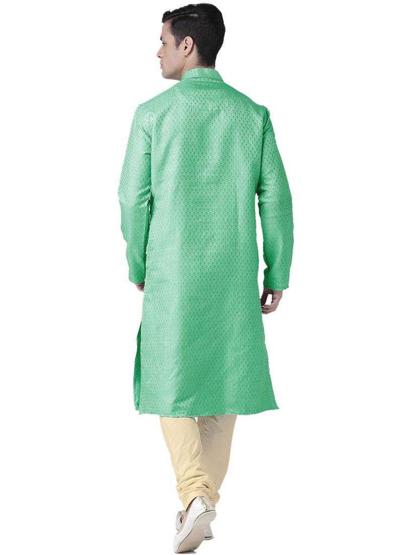 green silk blend kurta pyjama set - 16520769 -  Standard Image - 1