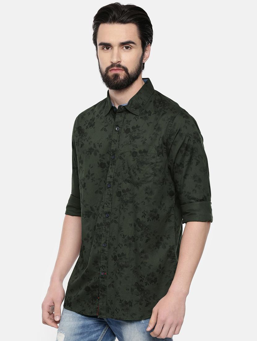 men olive printed regular fit long sleeves casual shirt - 16523953 - Standard Image - 1