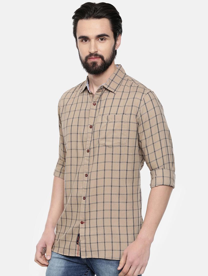 beige checkered casual shirt - 16523972 - Standard Image - 1