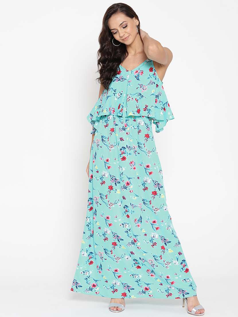 ruffle detail floral maxi dress