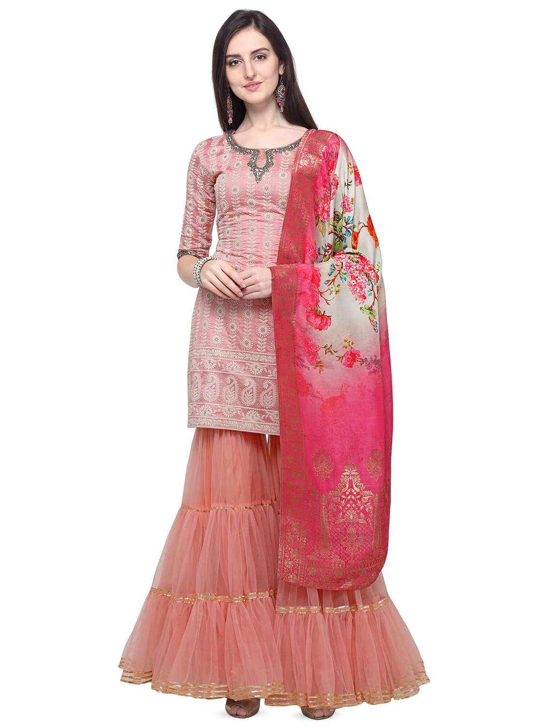 embroidered semi-stitched suit