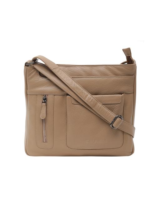 beige leather sling bag - 16526055 - Standard Image - 0