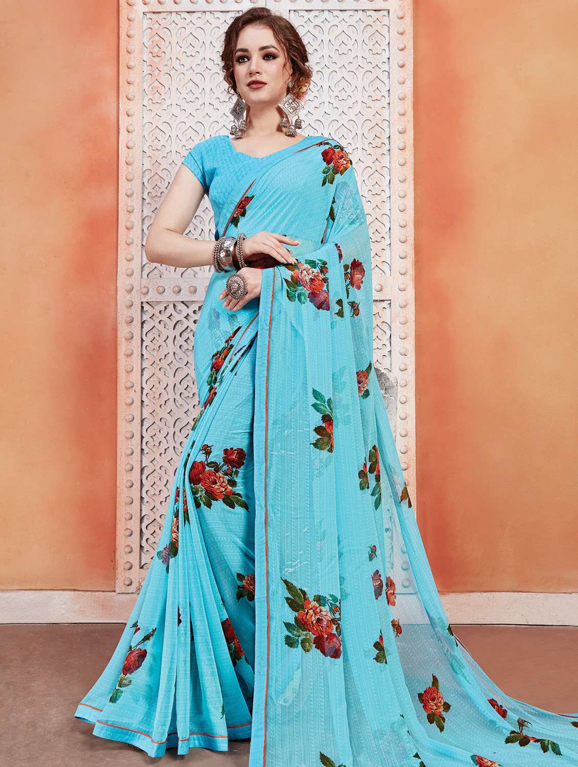 floral printed saree with blouse