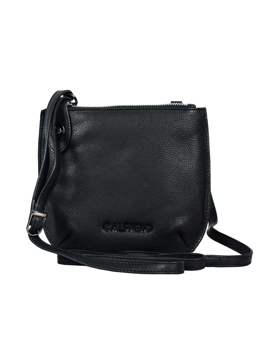 black leather sling bag