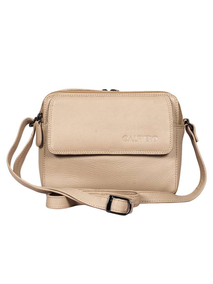 beige leather sling bag
