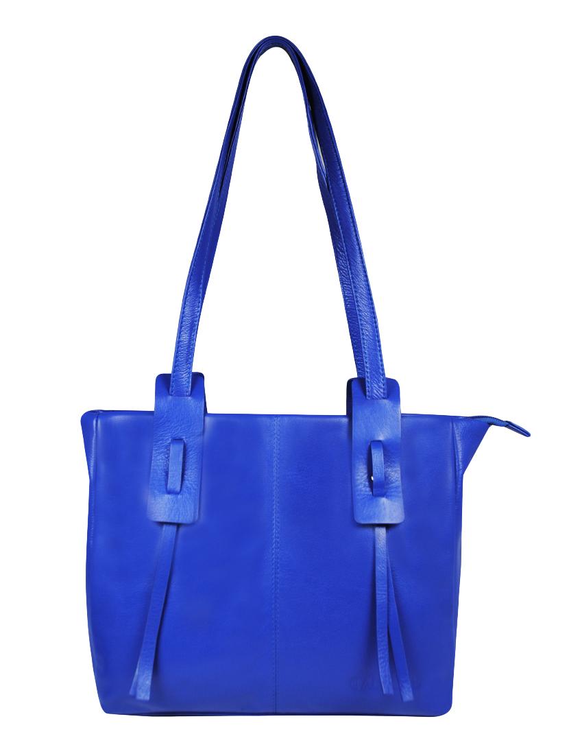 blue leather handbag