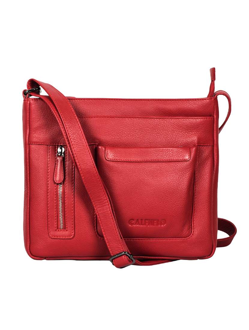 red leather sling bag