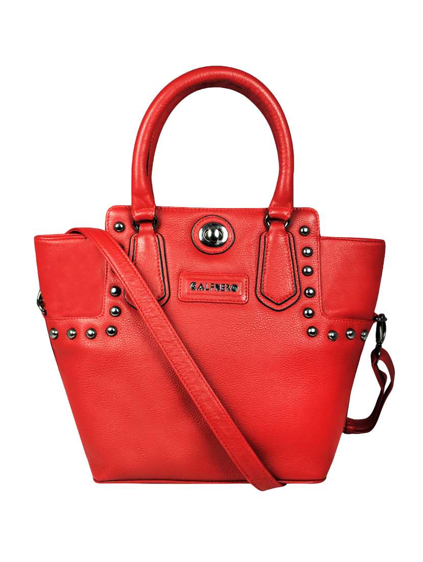 red leather handbag