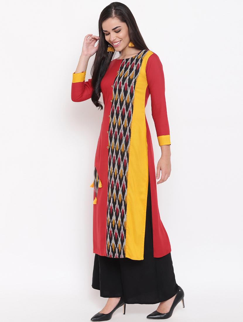 ikat print straight kurta - 16526806 - Standard Image - 1