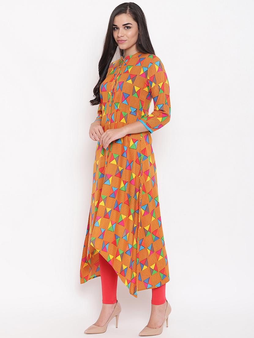 geometric print a-line high-low kurta - 16526929 - Standard Image - 1