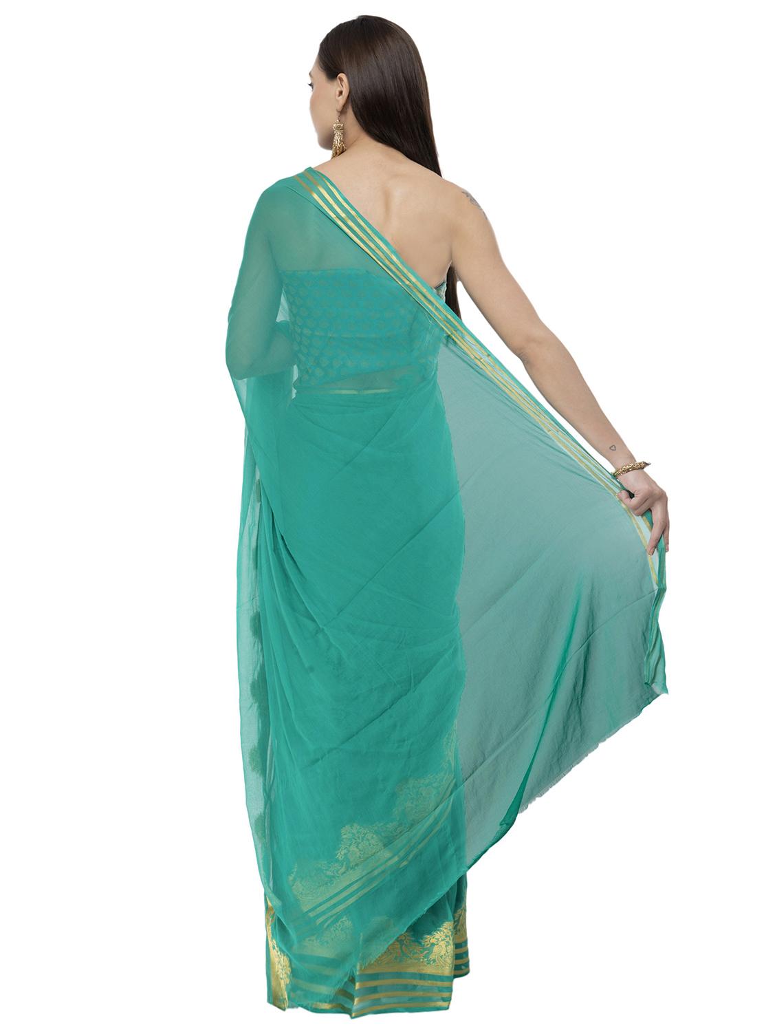 solid bordered saree with blouse - 16527260 - Standard Image - 1
