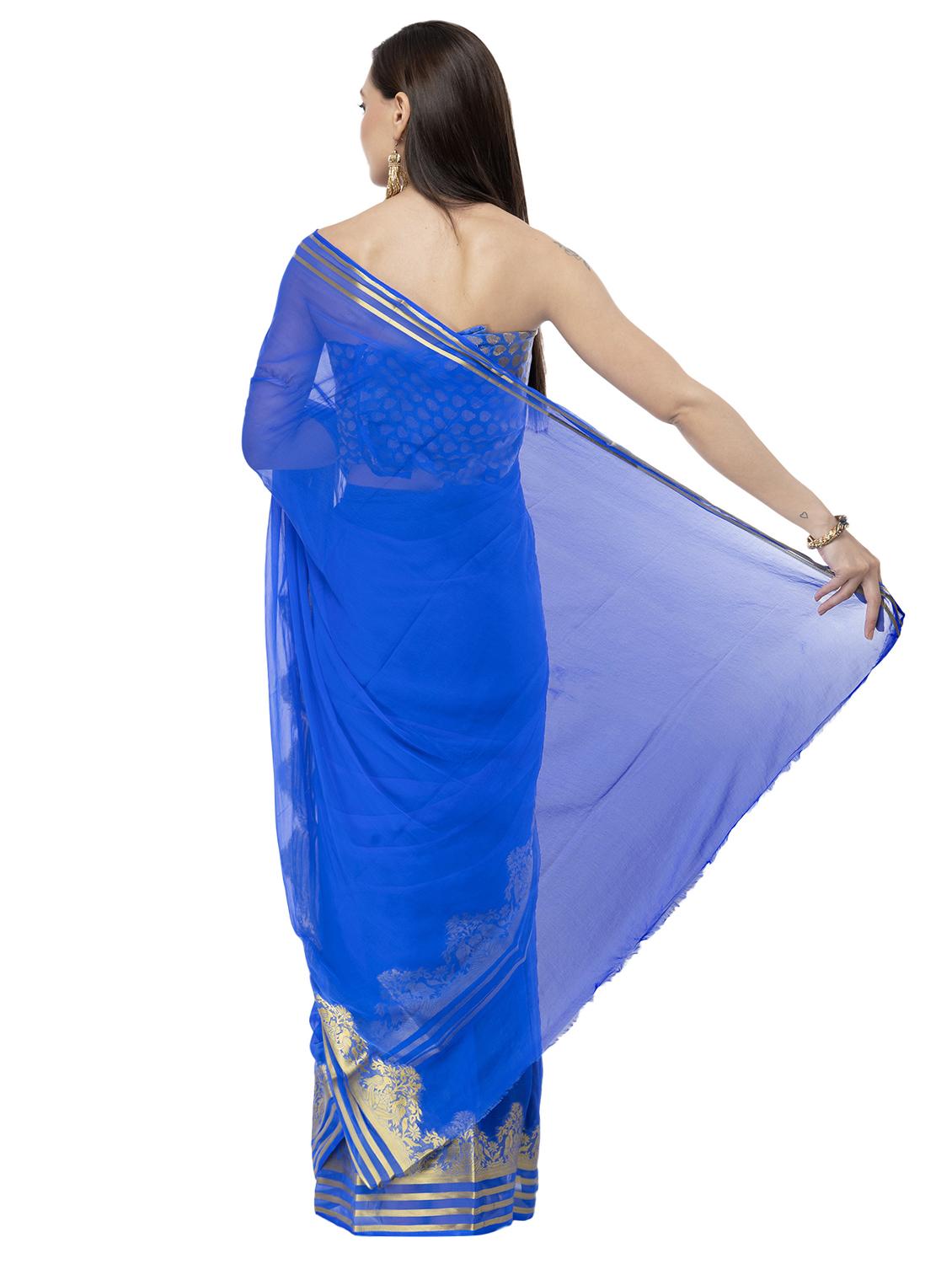 solid bordered saree with blouse - 16527264 - Standard Image - 1