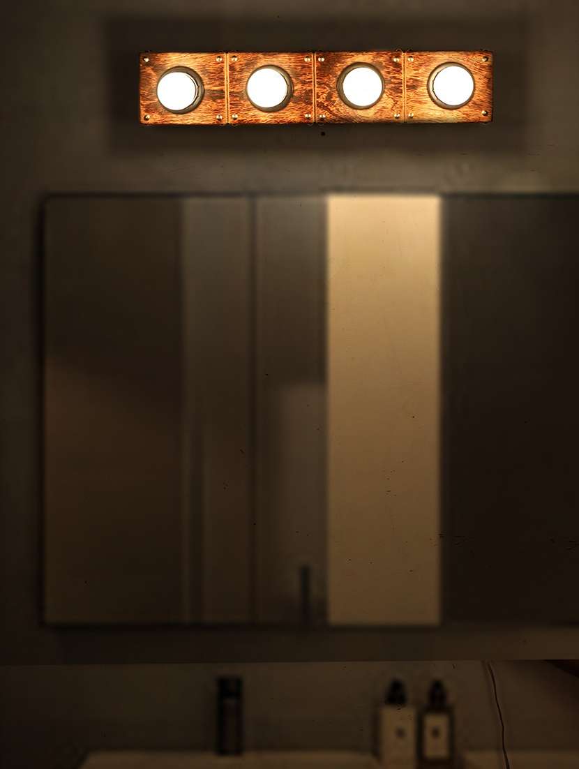 wooden hollywood vanity light with golden studs