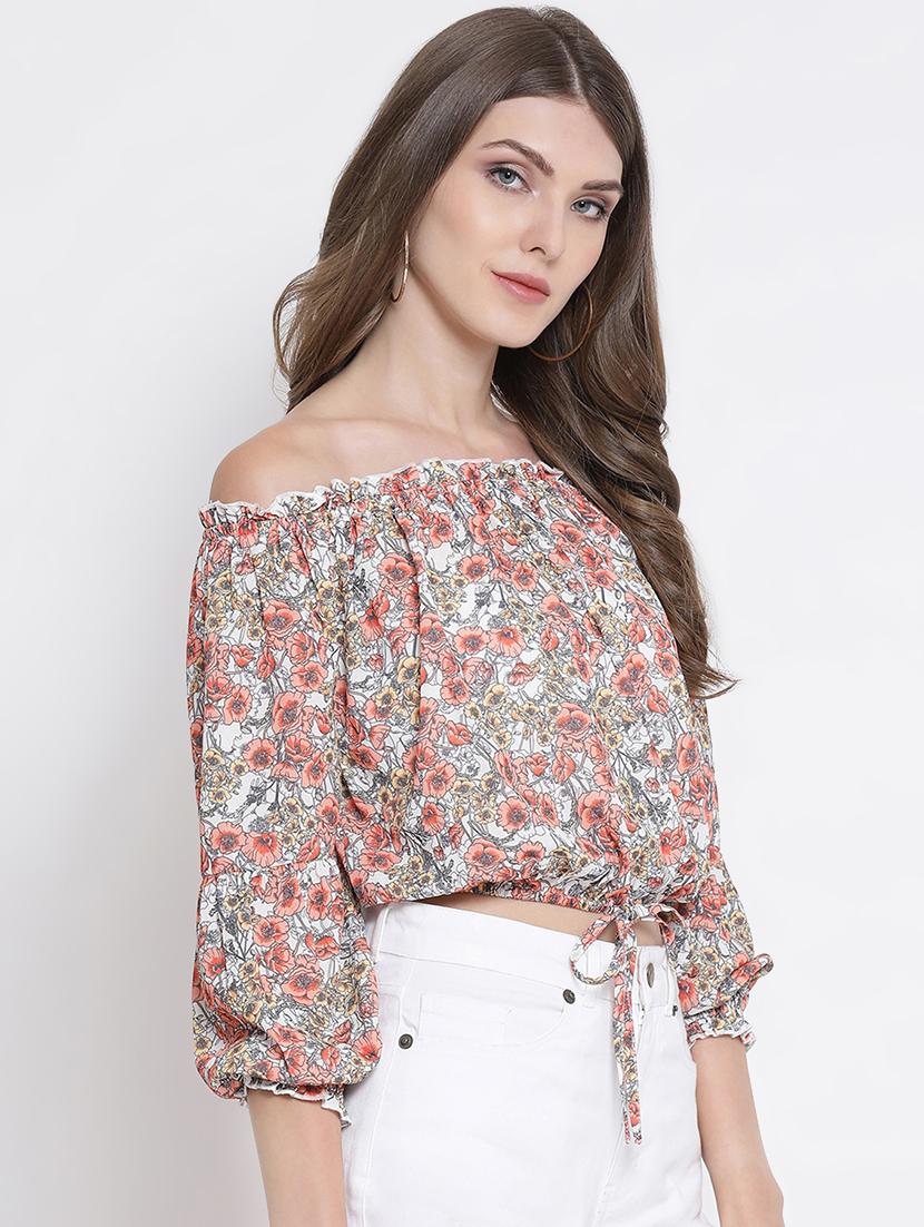 off shoulder floral blouson top - 16527680 - Standard Image - 1