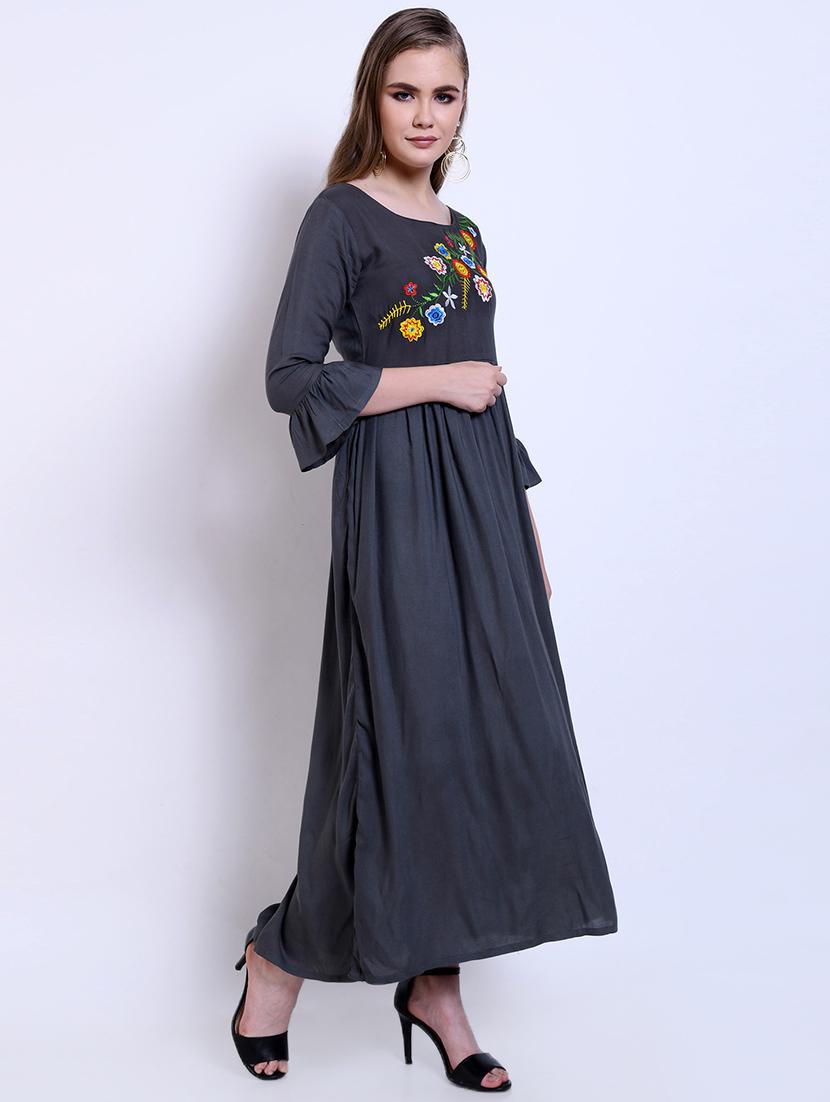 floral embroidered gathered maxi dress - 16527855 - Standard Image - 1