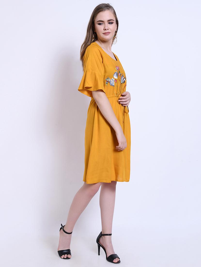 tie up floral embroidered a-line dress - 16527862 - Standard Image - 1