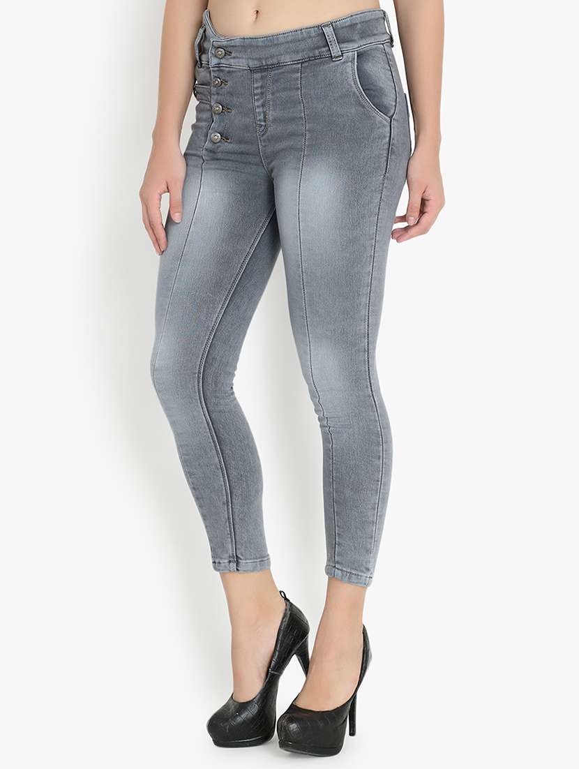 button detail stone washed jeans - 16529562 -  Standard Image - 1