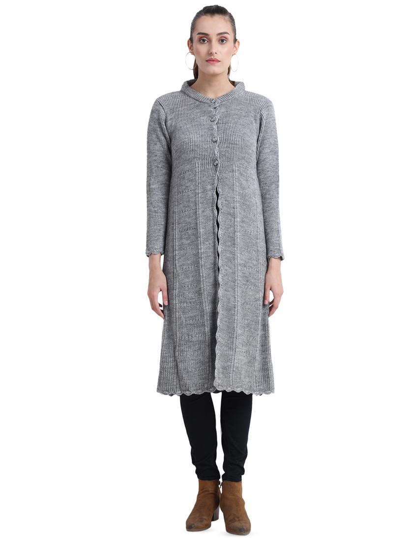 women self design mandarin neck wool cardigan - 16530085 - Zoom Image - 0