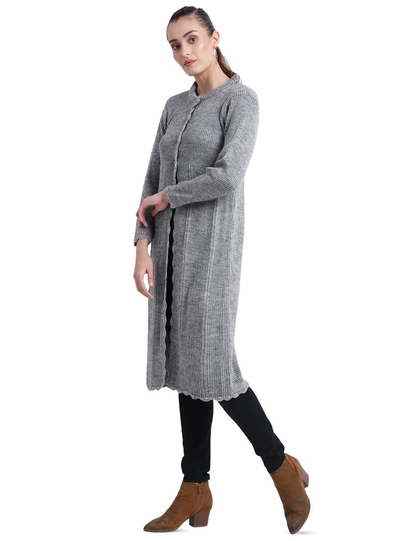 women self design mandarin neck wool cardigan - 16530085 - Standard Image - 1