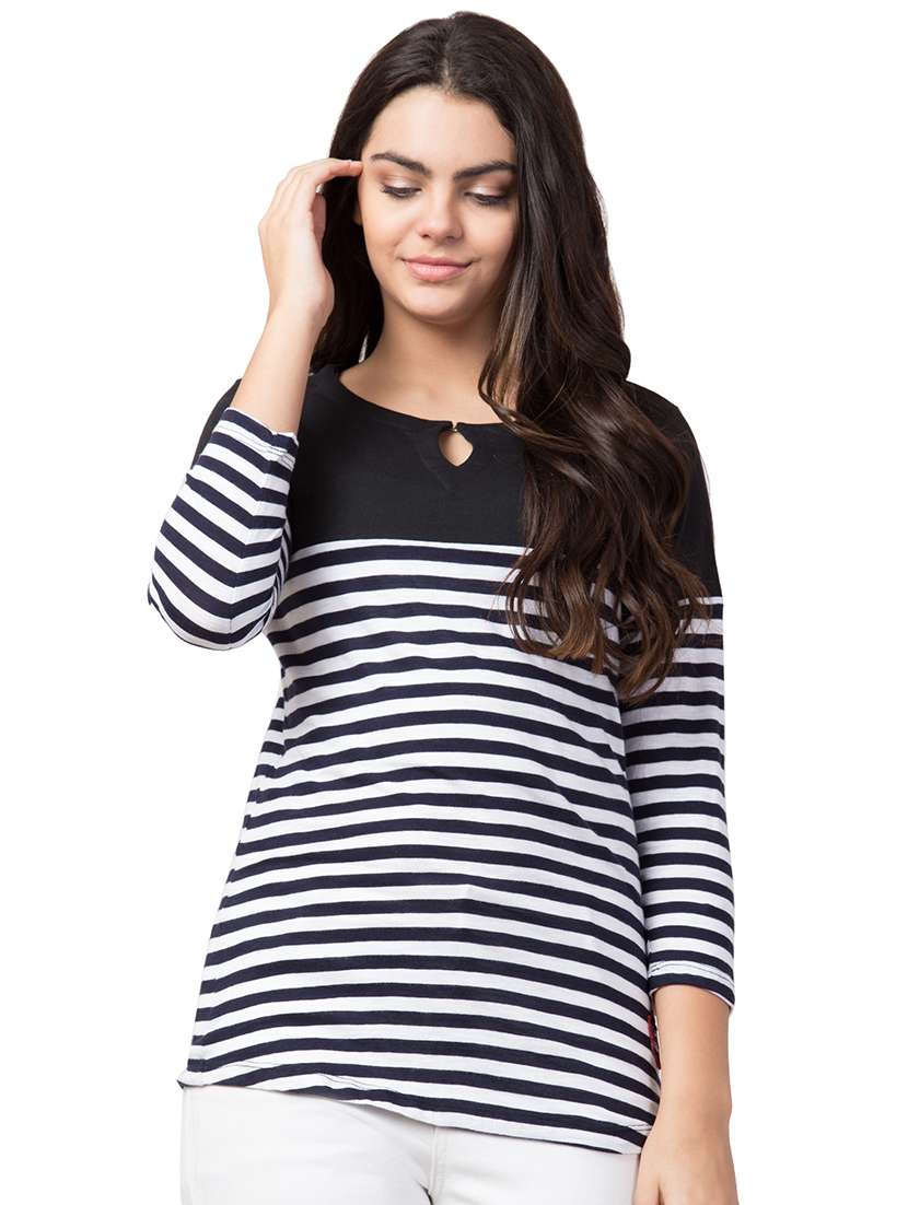 keyhole neck striped tee