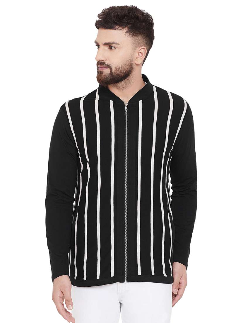 black striped front open t-shirt