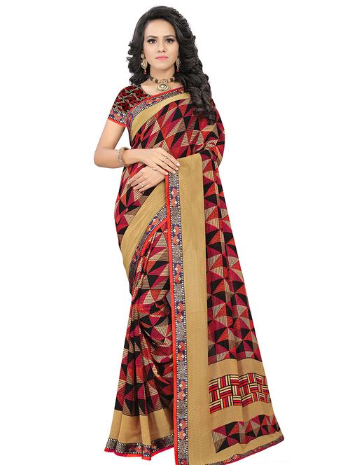 women's geometric maroon colored saree with blouse - 16534611 - Standard Image - 0