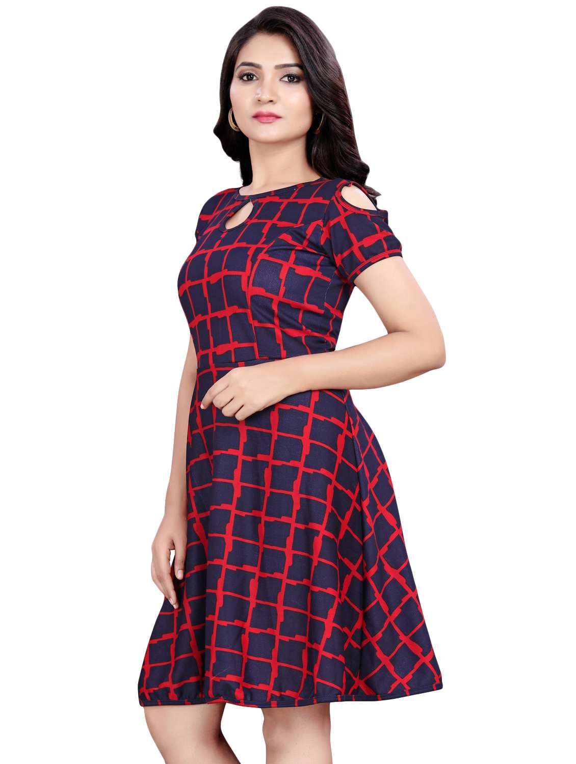 cold shoulder checkered a-line dress - 16534895 -  Standard Image - 1