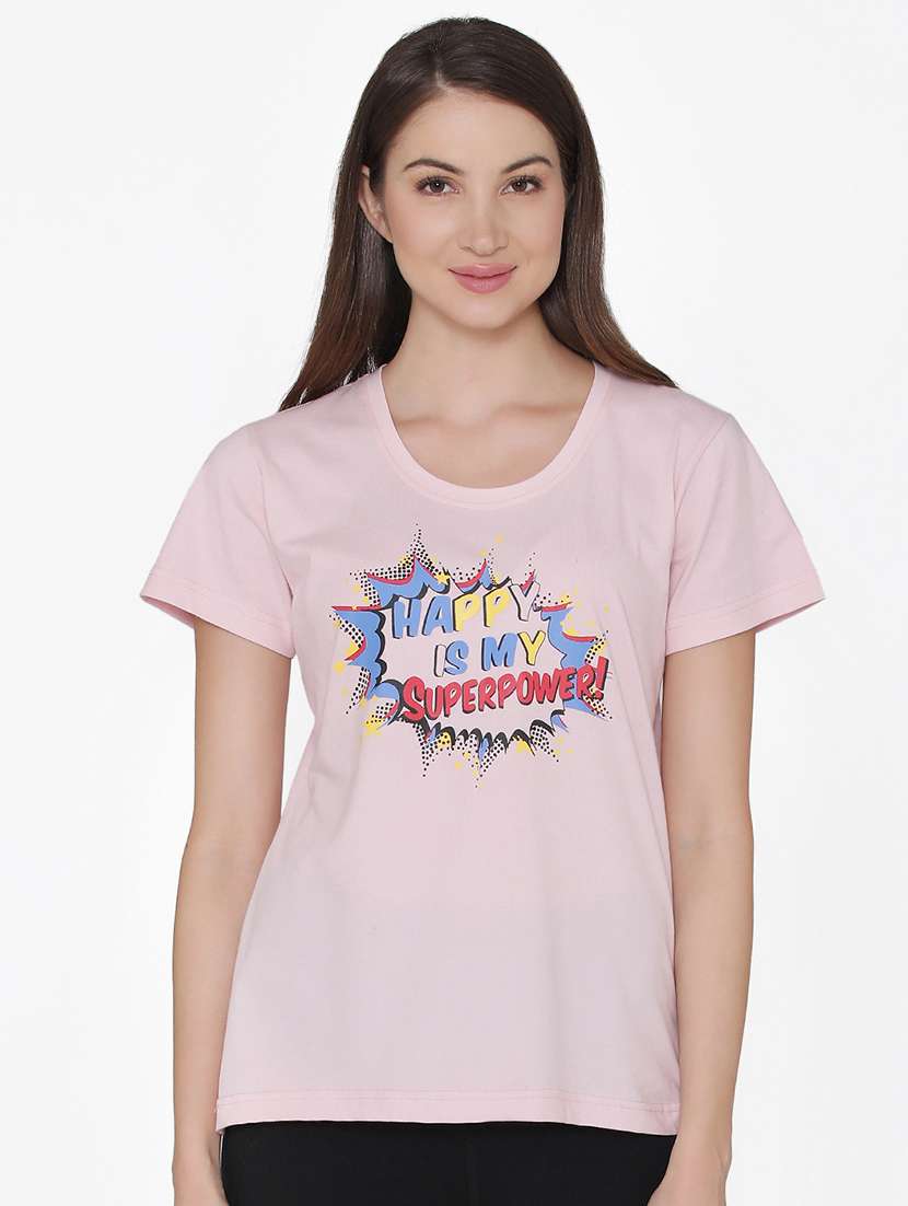 women's chest print round neck t-shirt