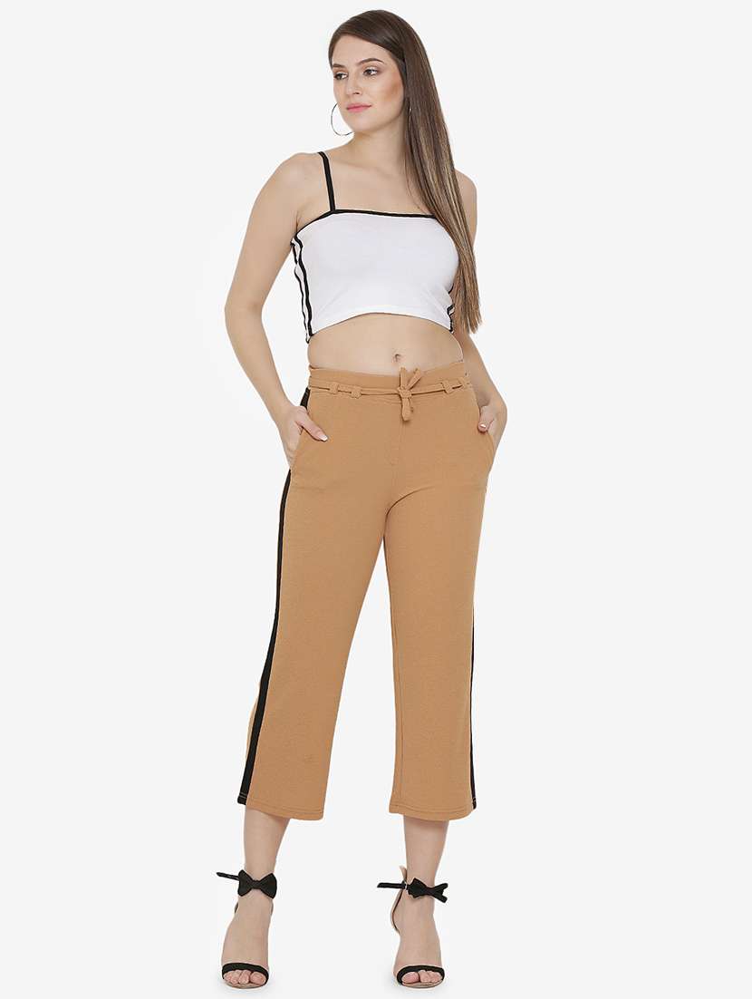 Contrast Taped Tie Up Waist Trouser