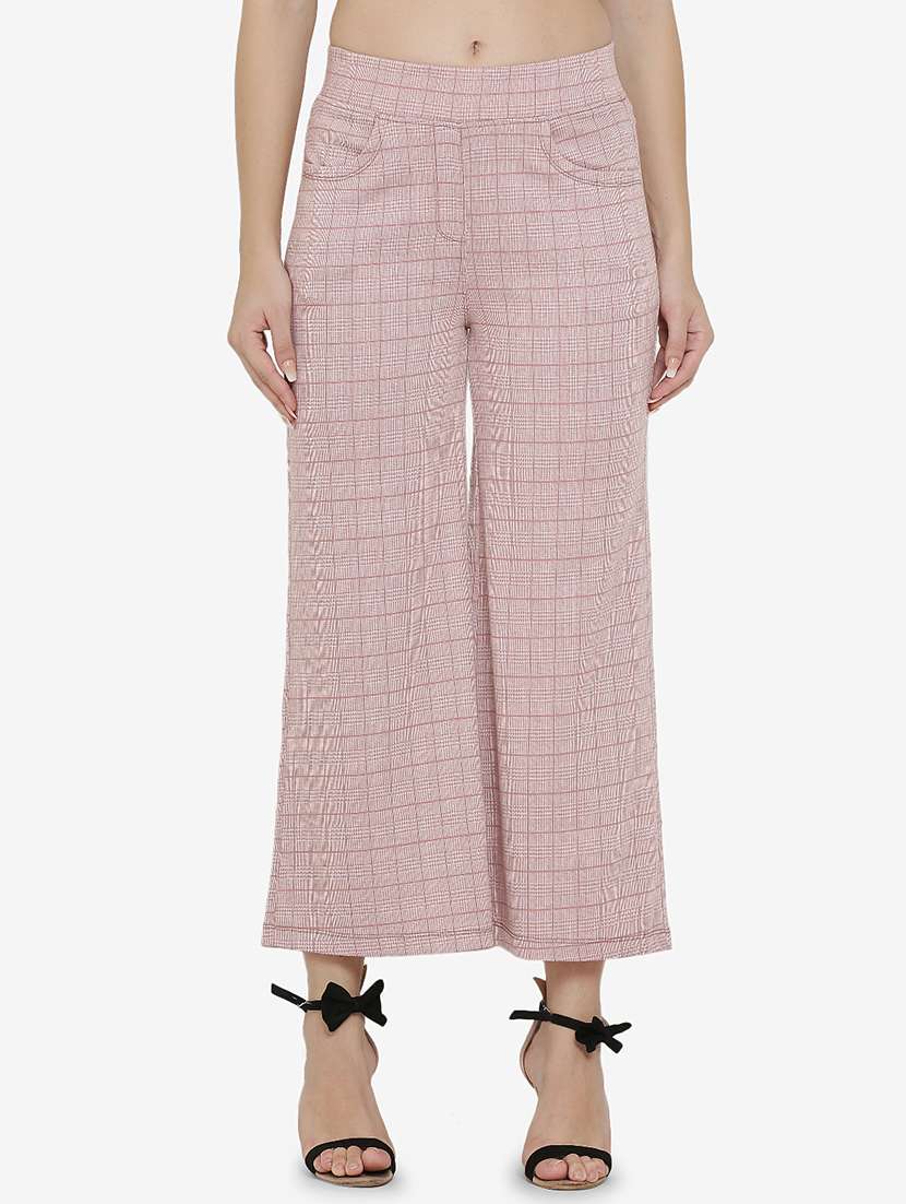 high rise pocket detail checkered trouser