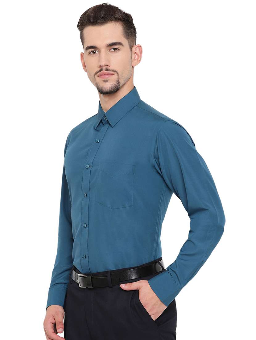 teal blue solid formal shirt - 16538155 -  Standard Image - 1