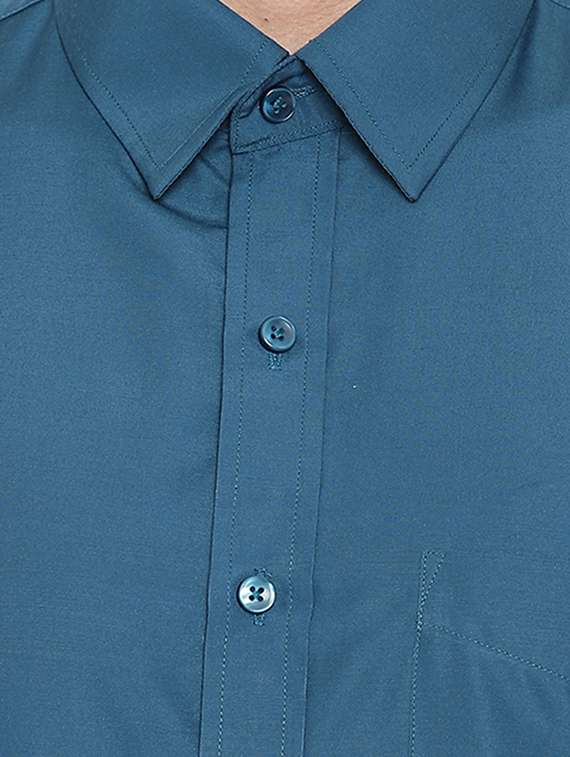 teal blue solid formal shirt - 16538155 -  Standard Image - 4