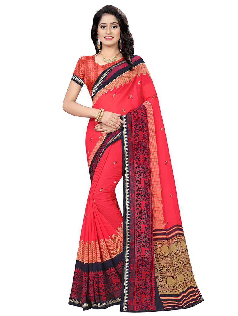 women's bordered royal blue colored saree with blouse