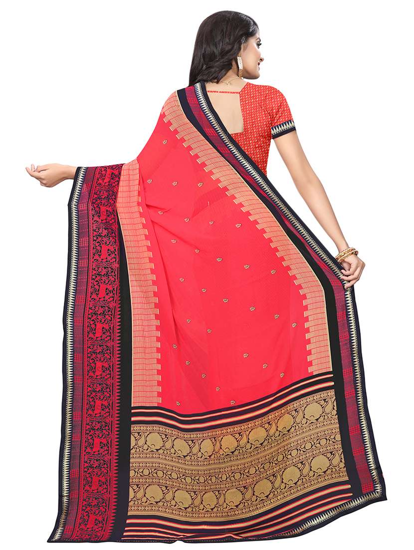 women's bordered royal blue colored saree with blouse - 16538215 -  Standard Image - 1