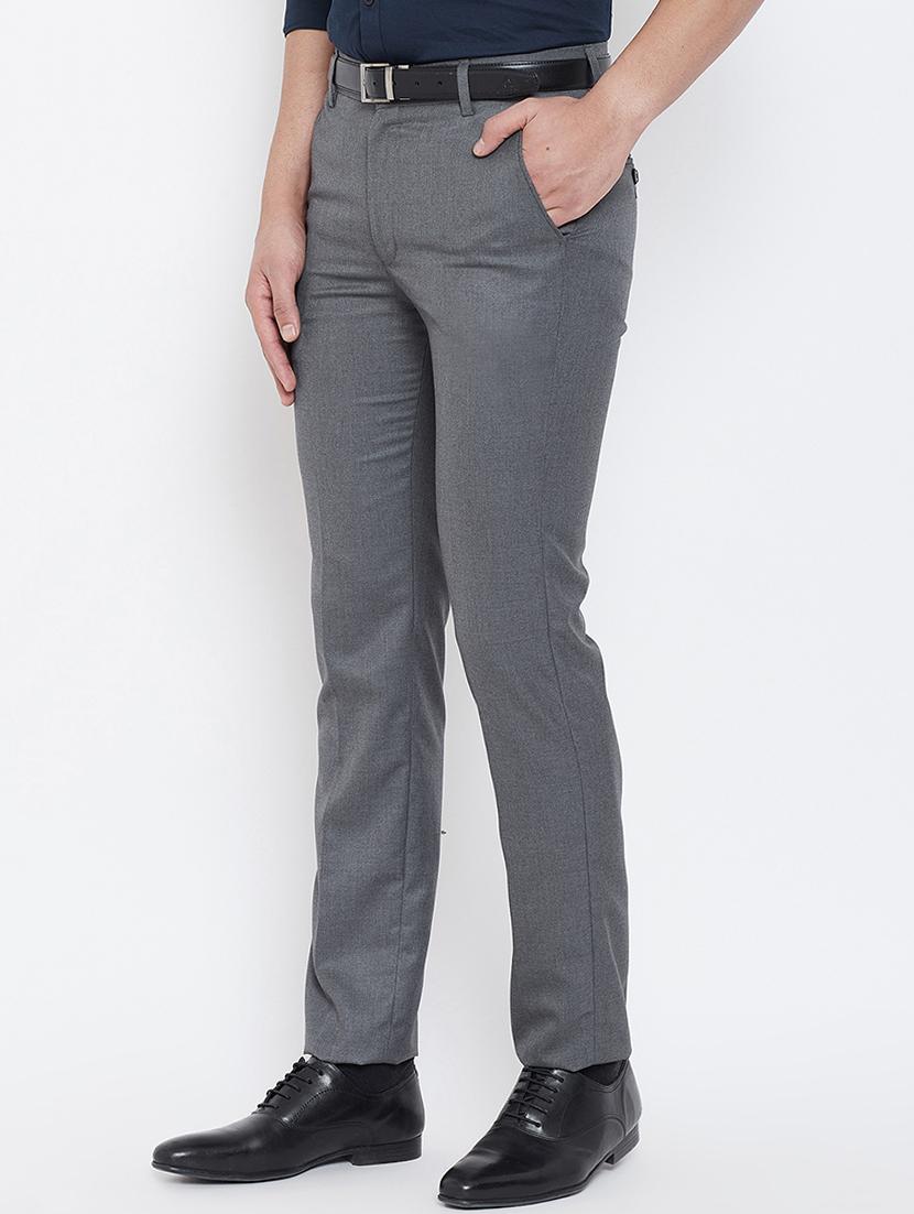 grey solid flat front formal trouser - 16539712 -  Standard Image - 1