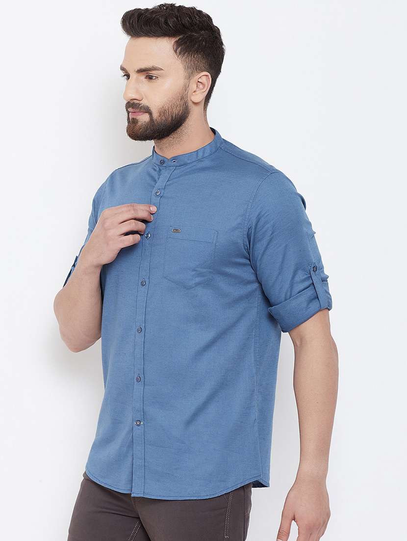 blue linen casual shirt - 16539719 - Standard Image - 1