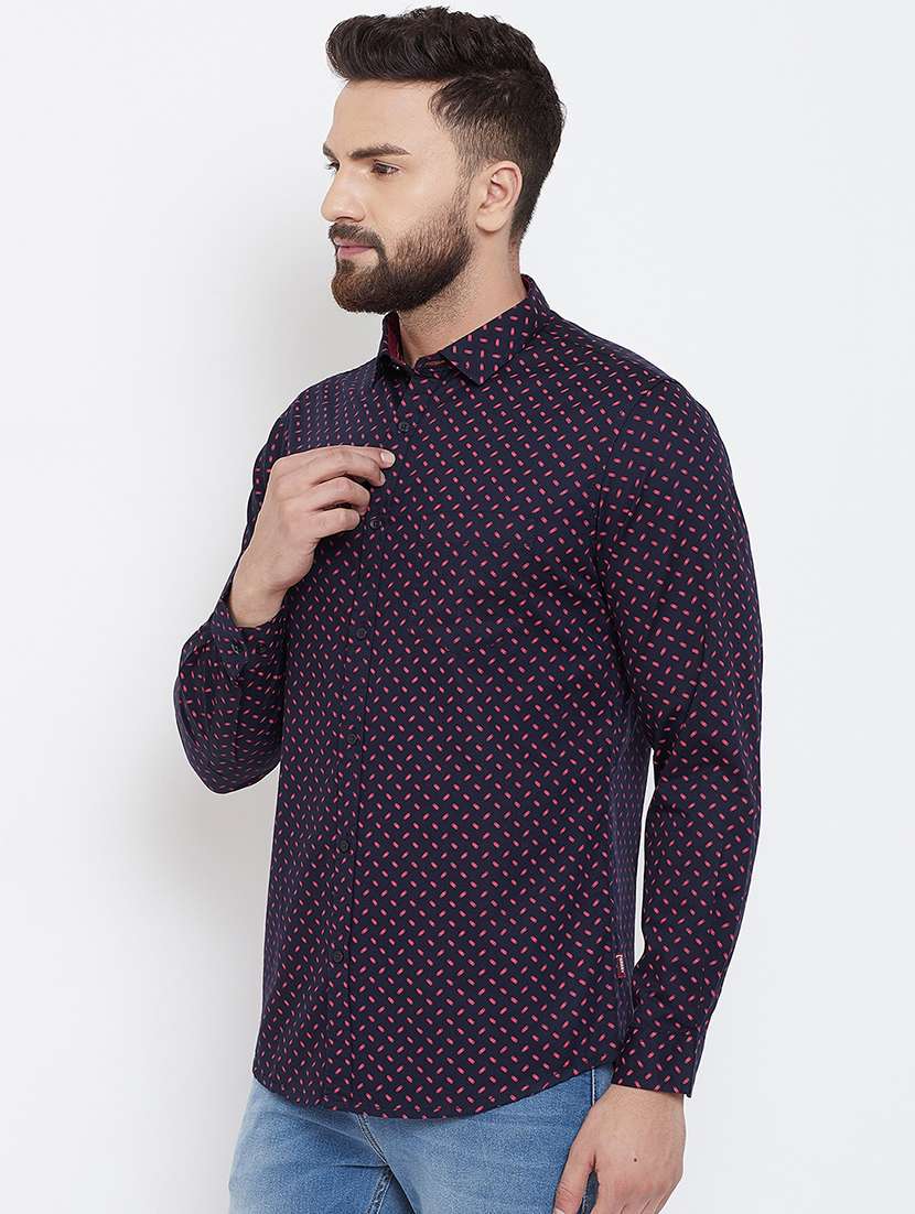 navy blue printed casual shirt - 16539722 -  Standard Image - 1