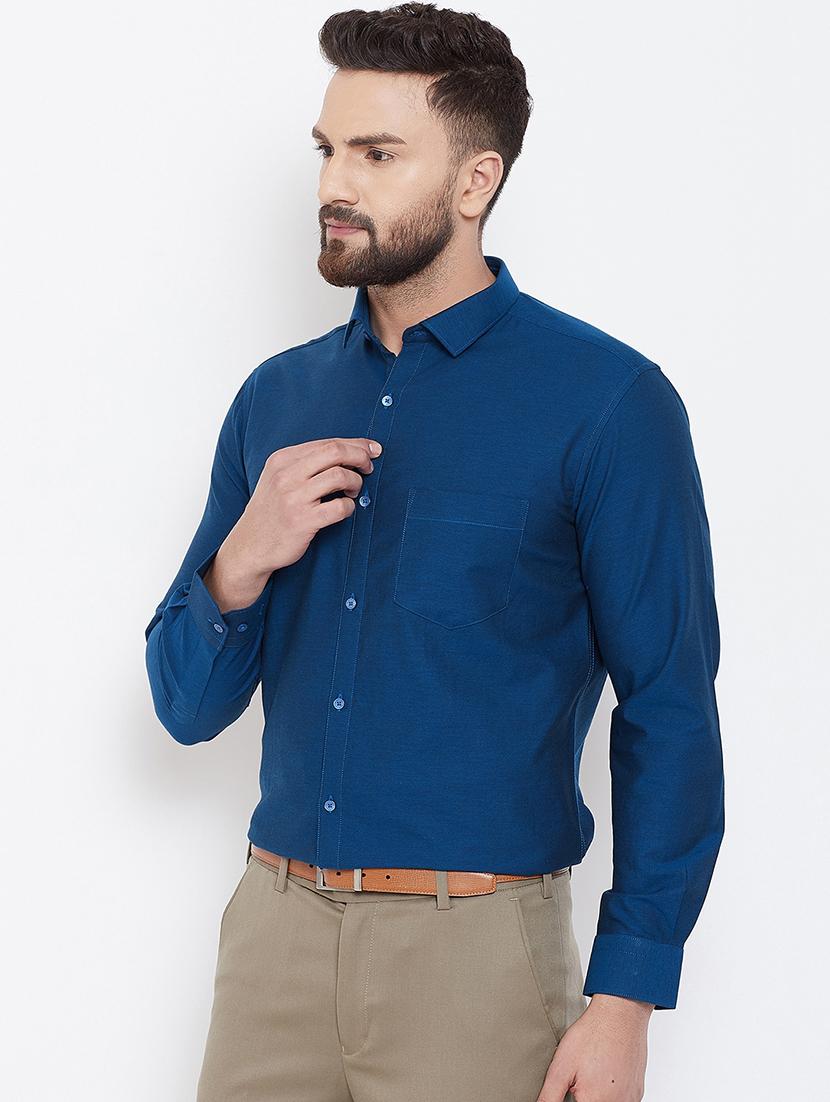 blue solid formal shirt - 16539729 - Standard Image - 1