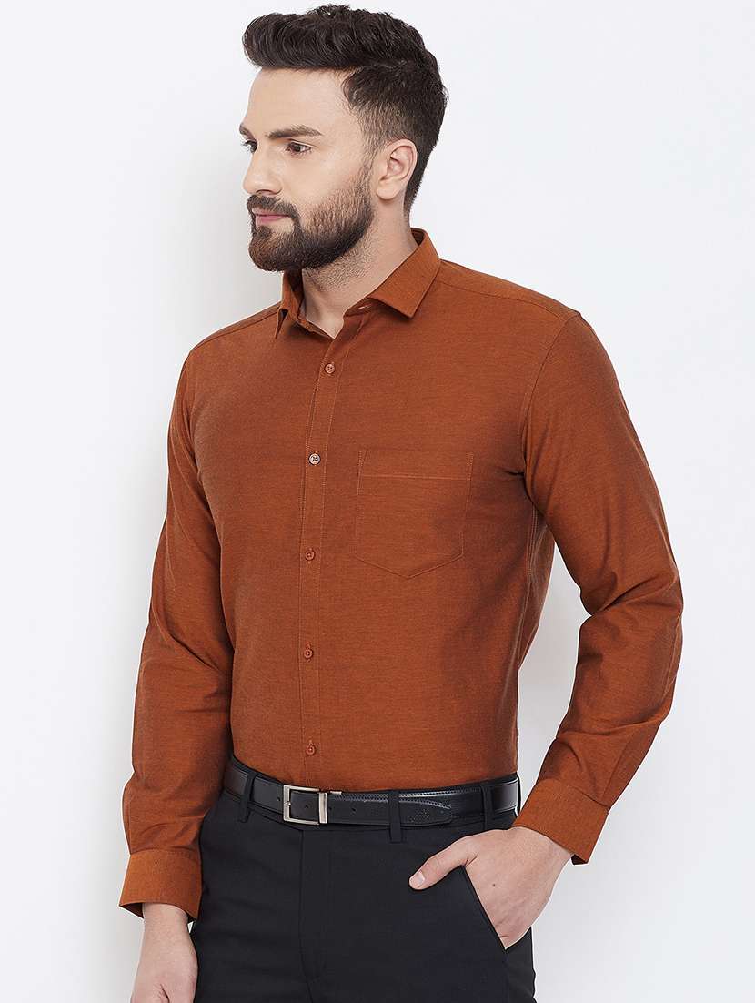 orange solid formal shirt - 16539731 - Standard Image - 1