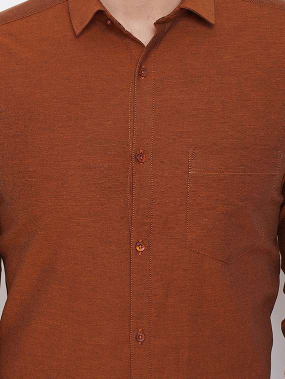 orange solid formal shirt - 16539731 - Standard Image - 4