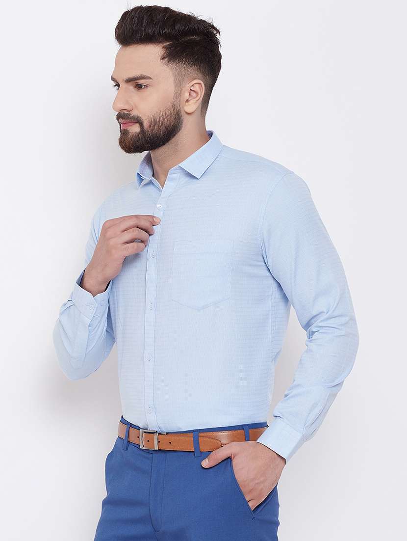light blue self design formal shirt - 16539744 - Standard Image - 1