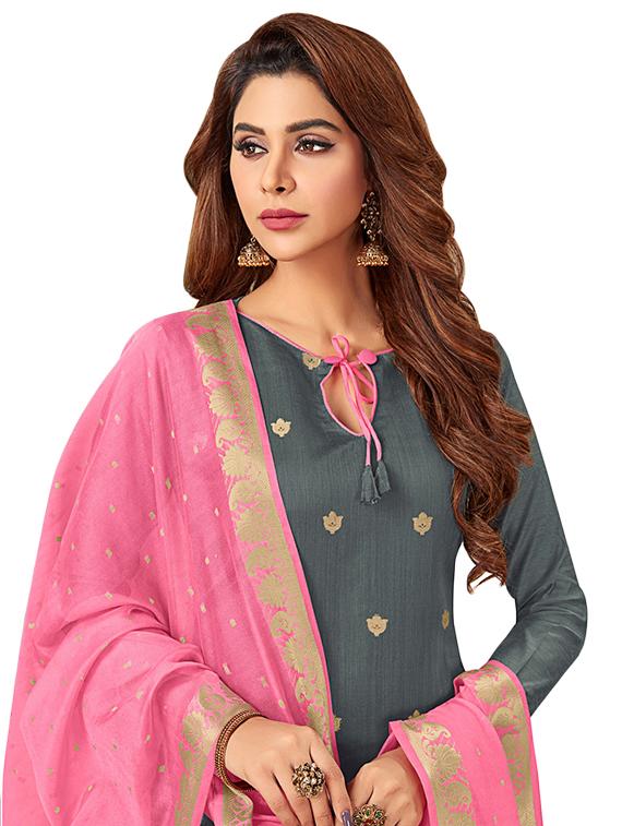 embellished churidaar unstitched suit - 16540705 -  Standard Image - 1