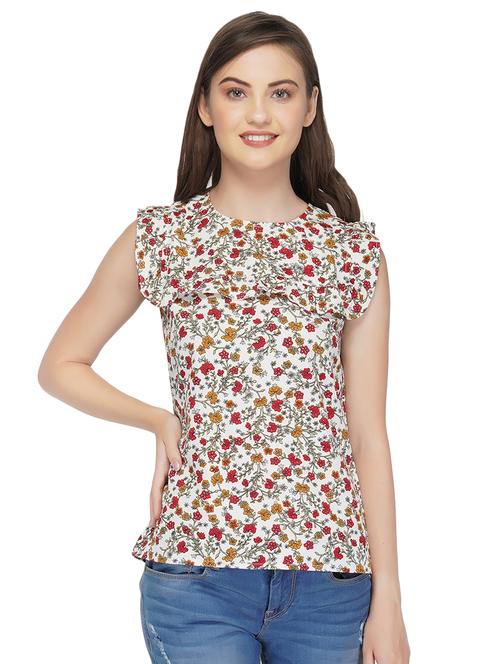 frill detail floral top  - 16541561 -  Standard Image - 0