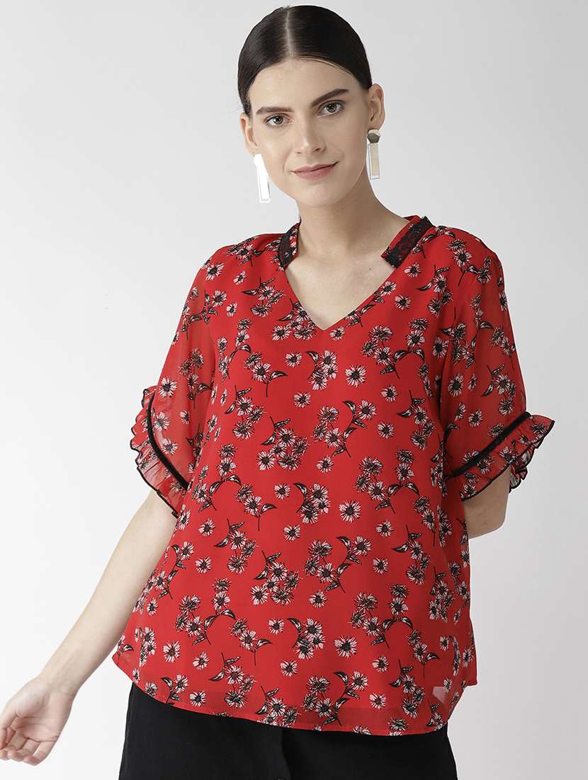 lace insert floral top 