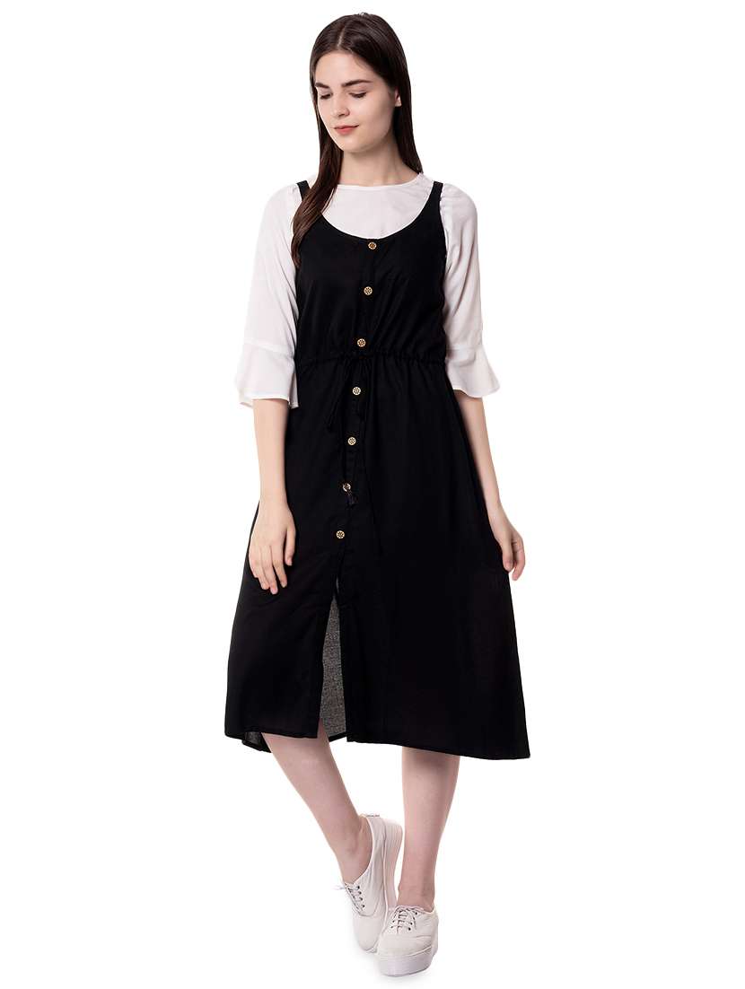 button up a-line dress with solid top 