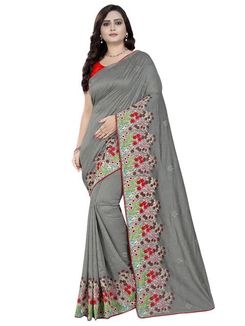 women's embroidered saree with blouse - 16543013 - Standard Image - 0